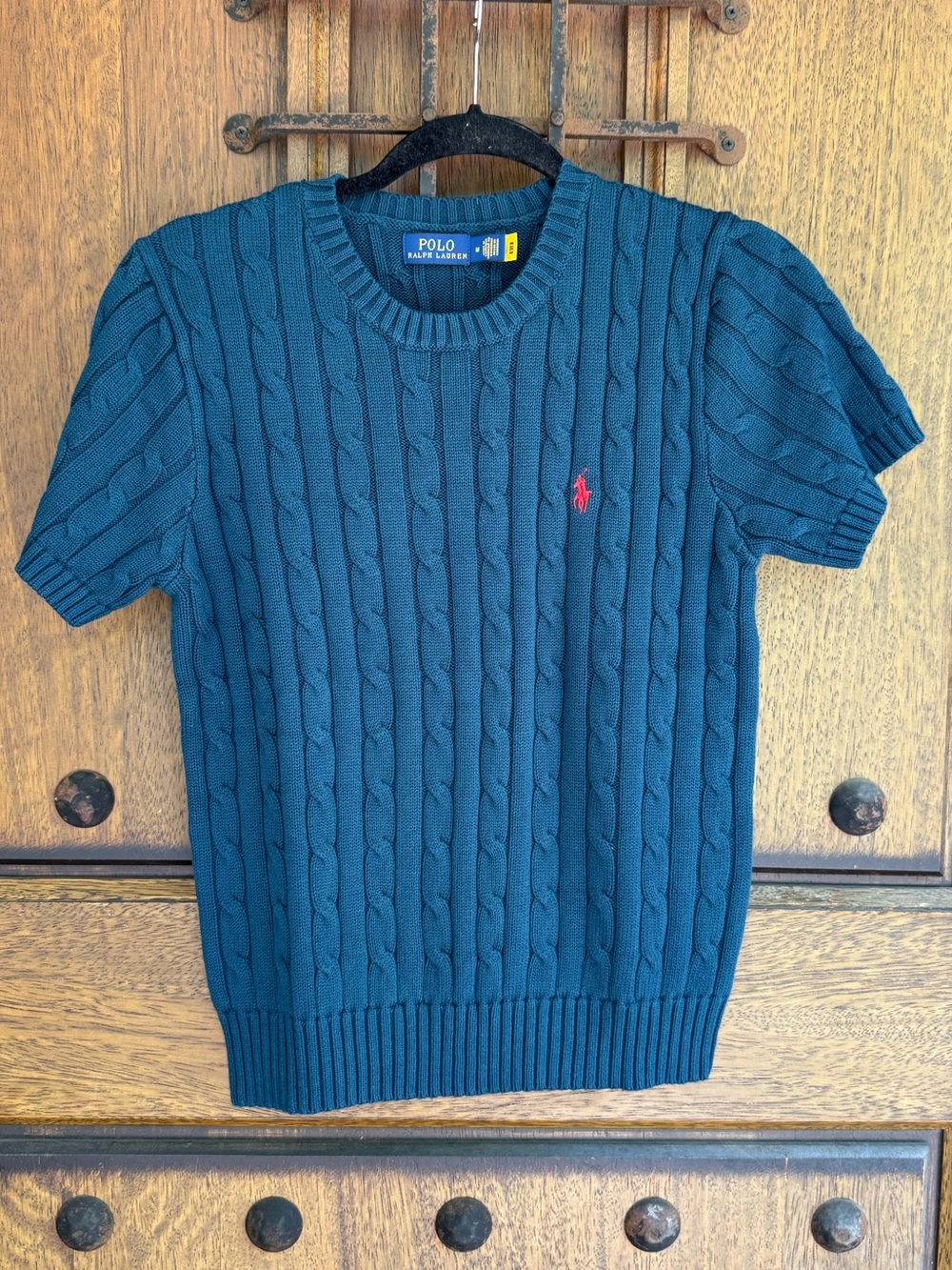 Ralph Lauren Dark Green   Cable Knit Short-Sleeve Crewneck Sweater Size M